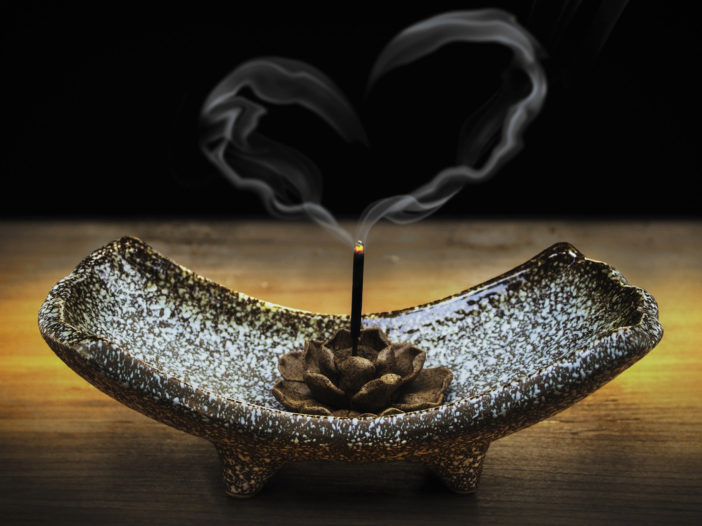 Showing up as love. Incense with heart-shaped smoke.