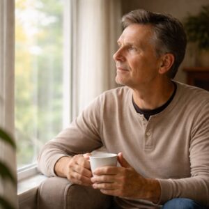 Person sitting by a window reflecting when life isn’t enough and something deeper is missing.