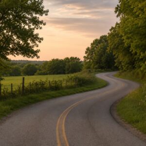 Curving country road disappearing into the distance, symbolizing change, uncertainty, and the journey into life's next chapter.