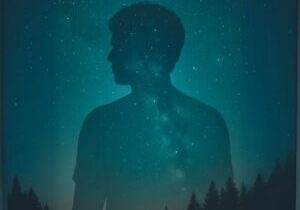 Silhouette of a person blending into a starry night sky and forest — representing the imaginary self and our deeper connection to the universe.